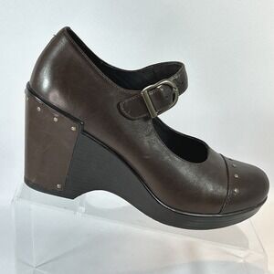 Dansko Fanny Wedge Mary Jane Sz EU 38 US 7.5-8 Womens Brown Leather Studded Heel